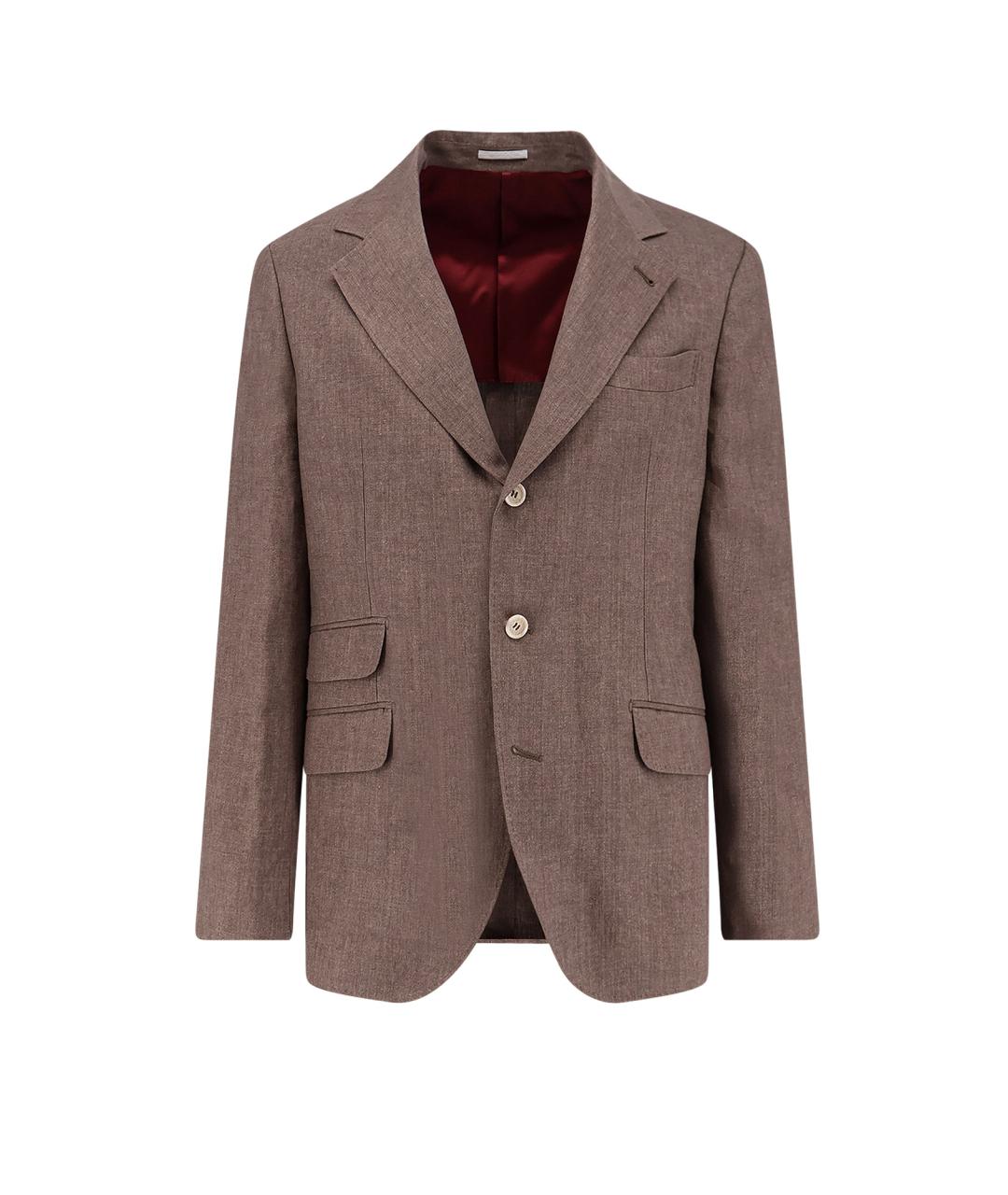 BRUNELLO CUCINELLI Коричневый льняной пиджак, фото 1
