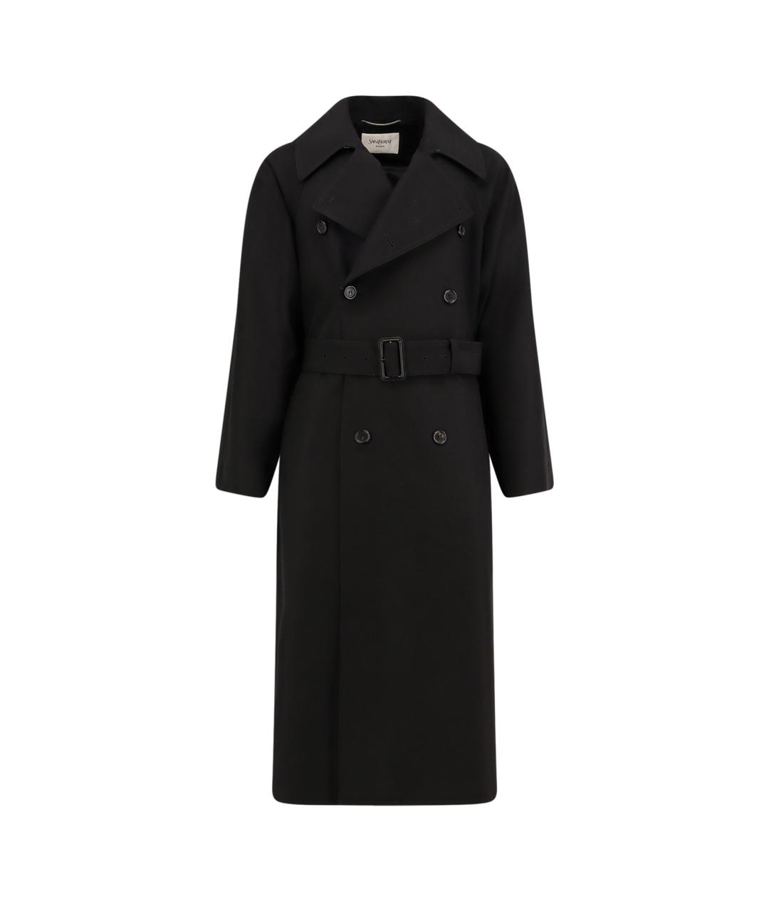 SAINT LAURENT Черный шерстяной тренч / плащ, фото 4