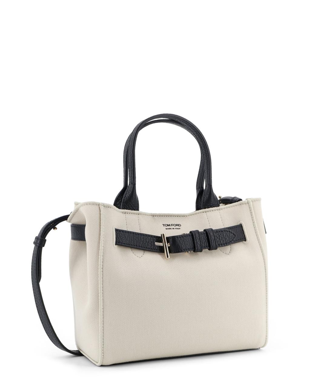 TOM FORD Бежевая тканевая сумка тоут, фото 3