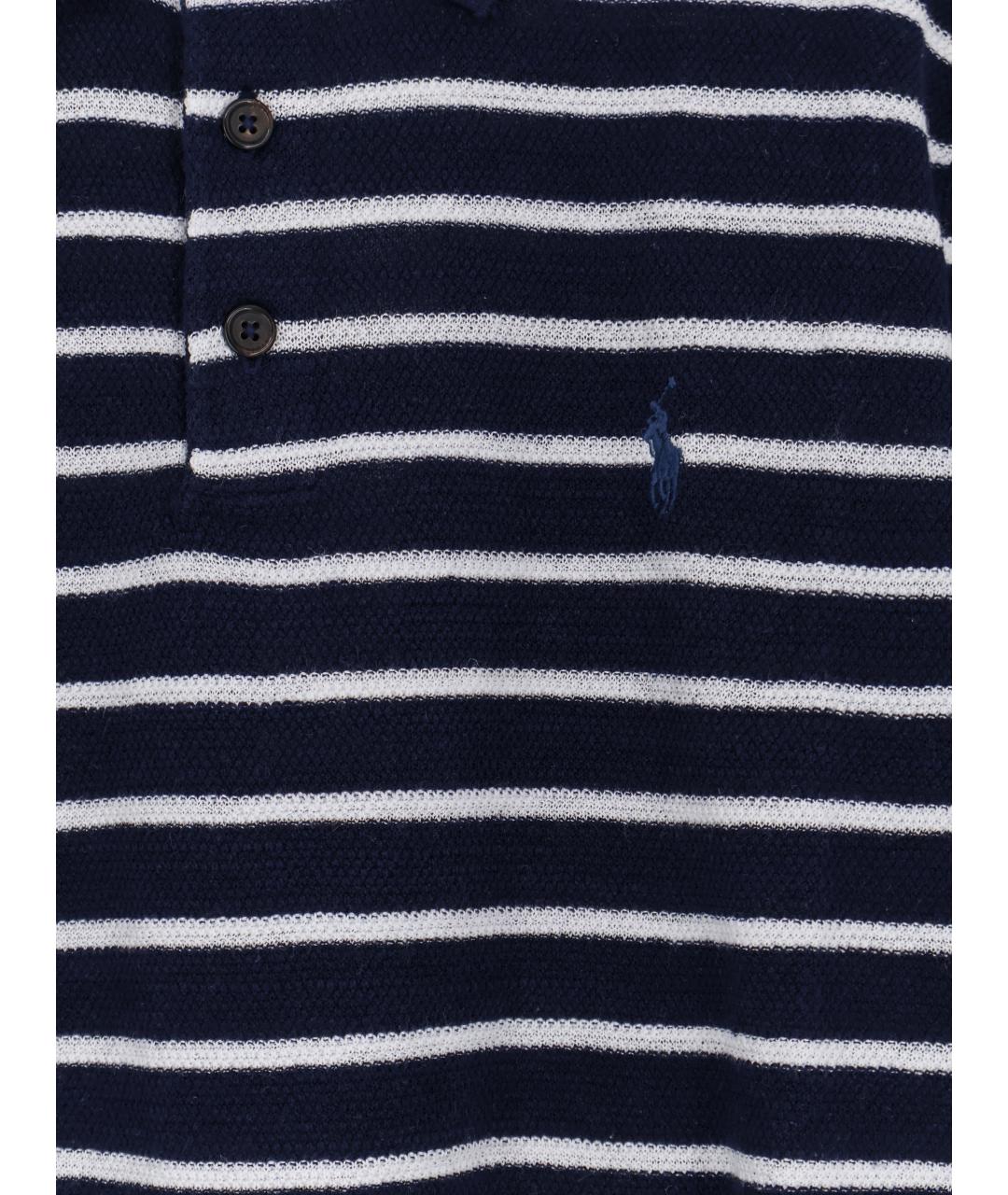 POLO RALPH LAUREN Темно-синее хлопко-леновое поло с коротким рукавом, фото 3