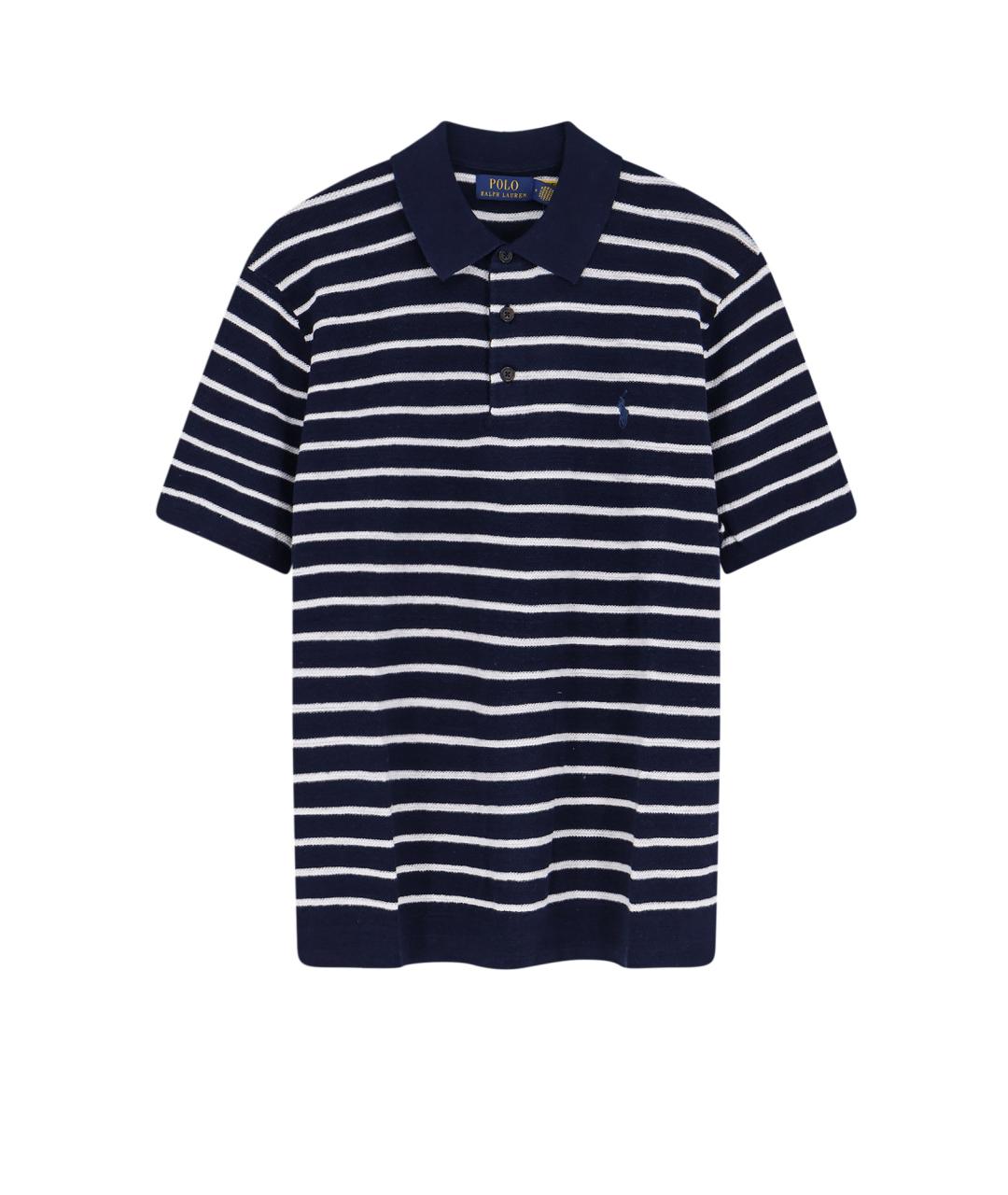 POLO RALPH LAUREN Темно-синее хлопко-леновое поло с коротким рукавом, фото 1