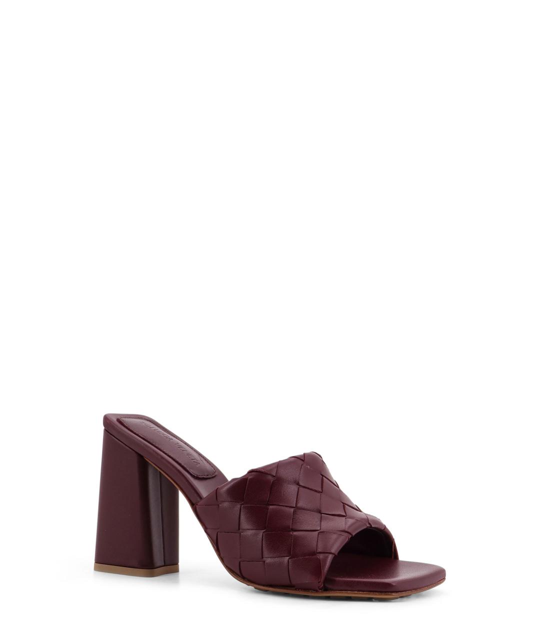 BOTTEGA VENETA Бордовые кожаные мюли, фото 2