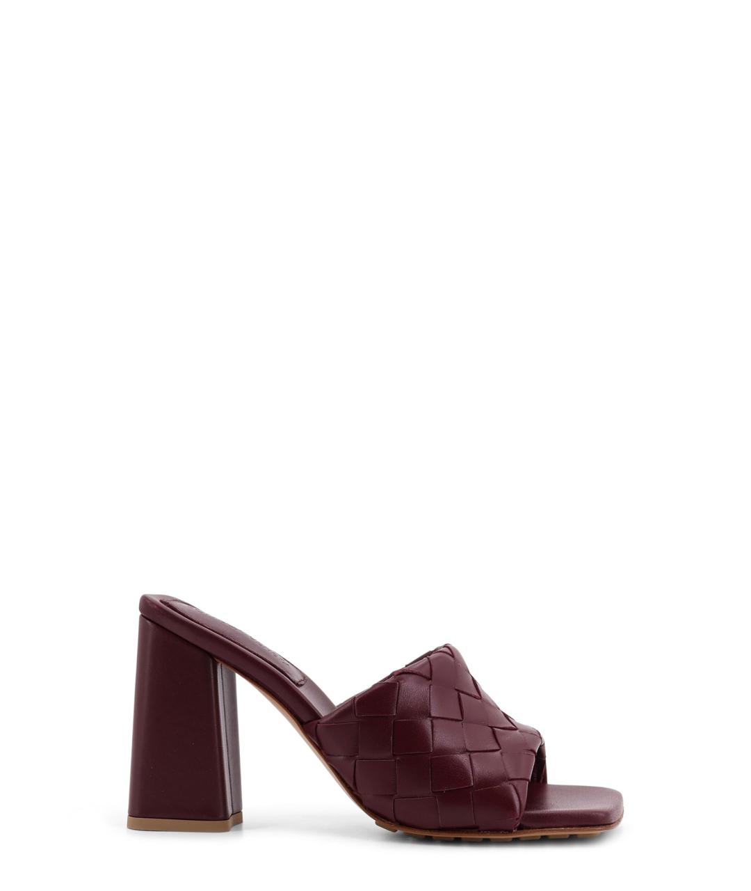 BOTTEGA VENETA Бордовые кожаные мюли, фото 1