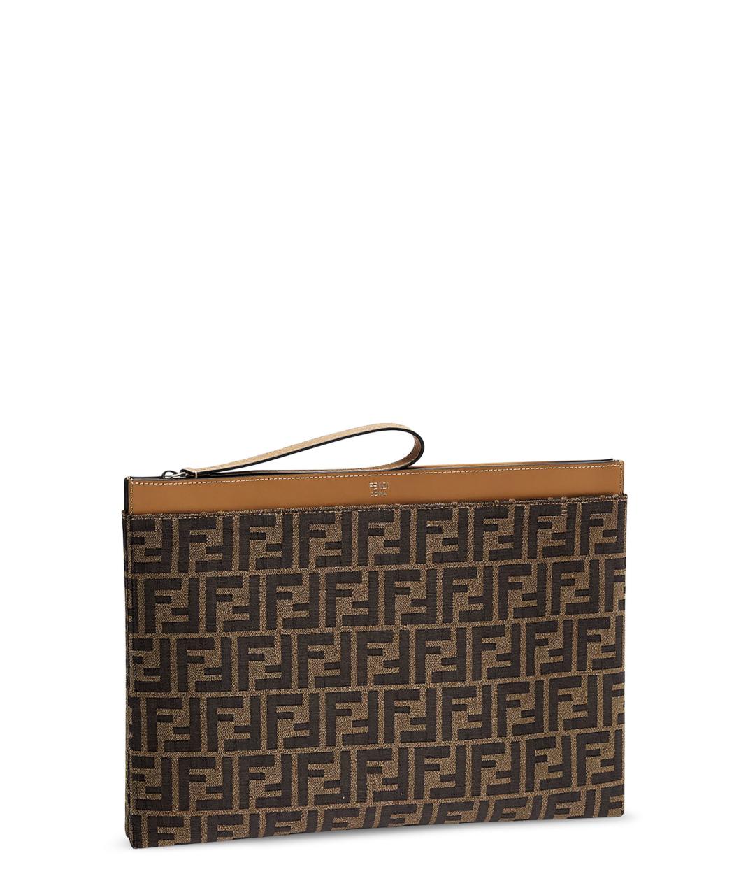 FENDI Коричневая жаккардовая папка для документов, фото 3