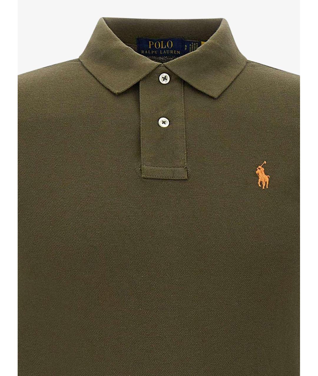 POLO RALPH LAUREN Хаки хлопковое поло с коротким рукавом, фото 3