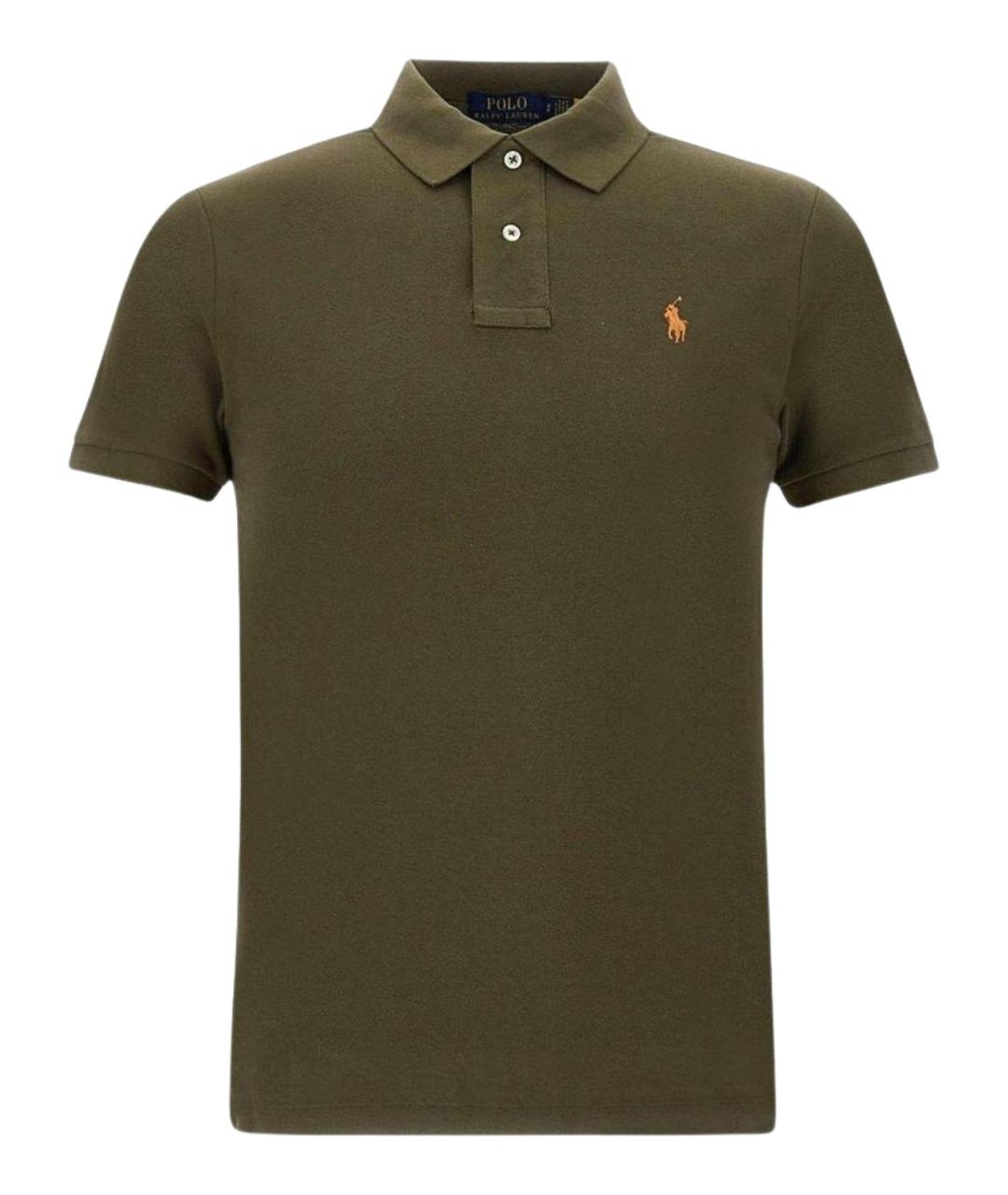 POLO RALPH LAUREN Хаки хлопковое поло с коротким рукавом, фото 1