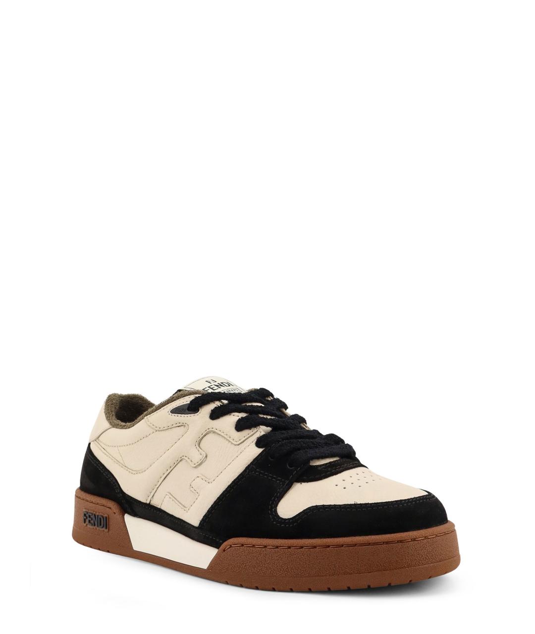 FENDI Бежевые кожаные низкие кроссовки / кеды, фото 2