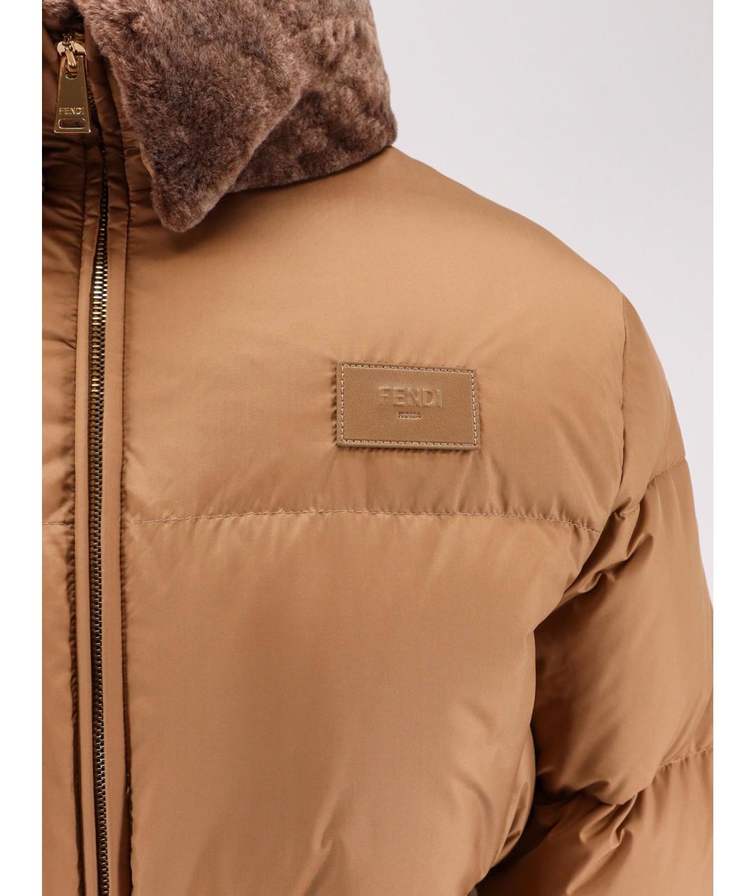 FENDI Бежевый полиэстеровый пуховик, фото 3