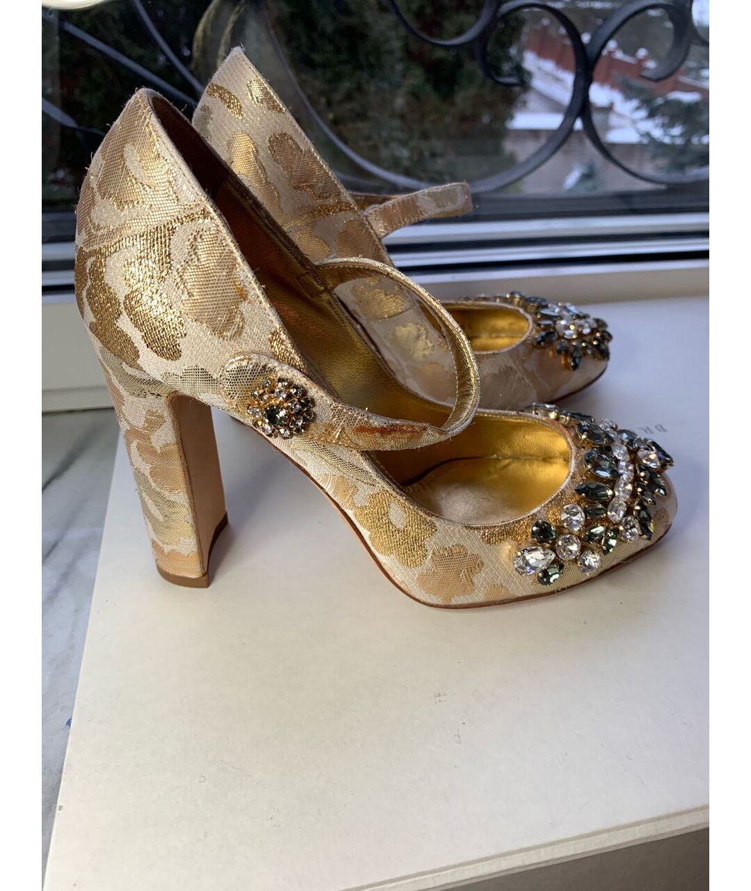 DOLCE&GABBANA Золотые текстильные туфли, фото 5