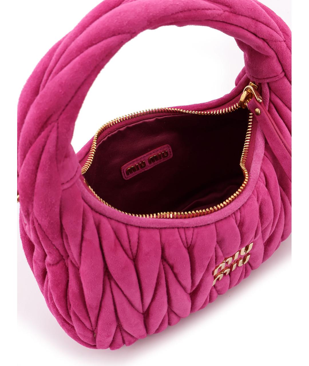 MIU MIU Розовая замшевая сумка с короткими ручками, фото 4