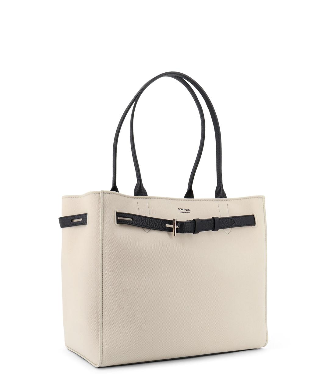 TOM FORD Бежевая тканевая сумка тоут, фото 3