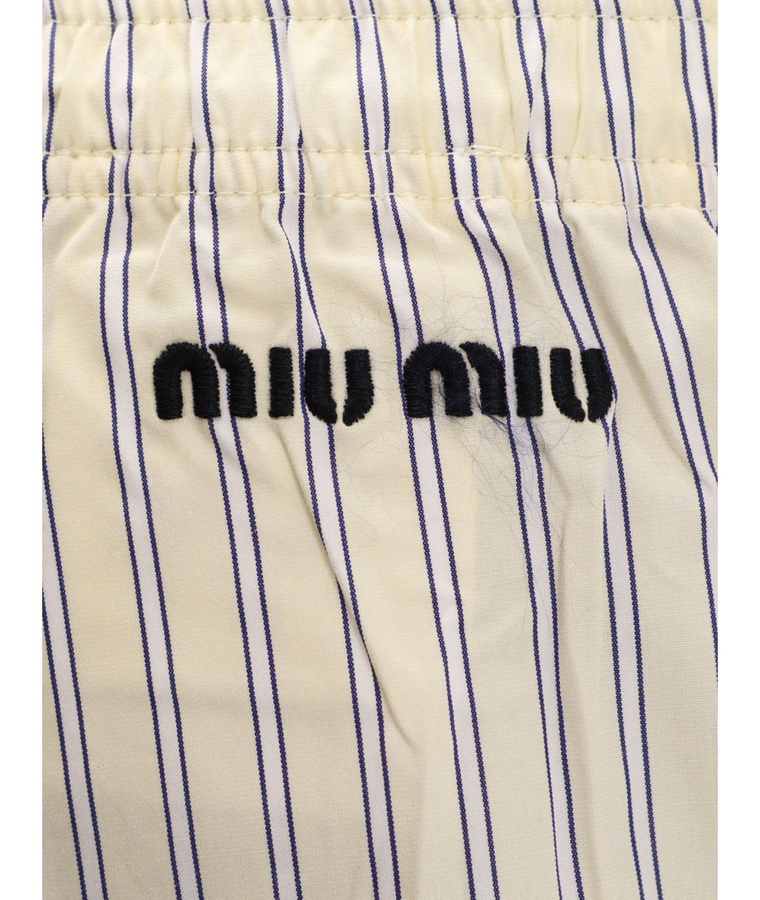 MIU MIU Бежевые хлопковые брюки широкие, фото 3