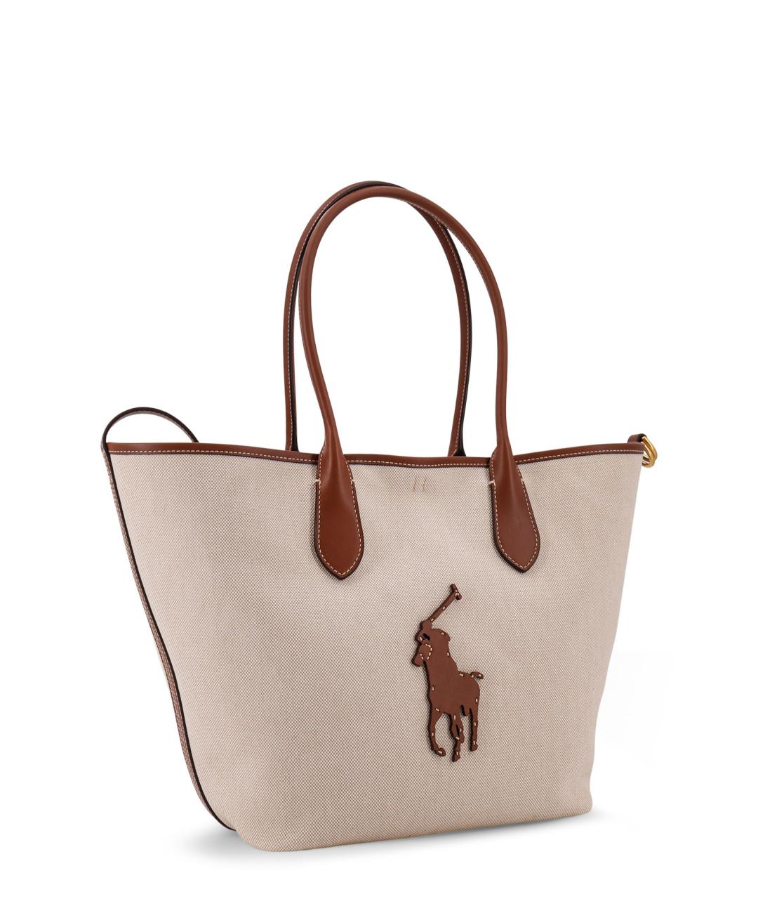 POLO RALPH LAUREN Бежевая тканевая сумка тоут, фото 3