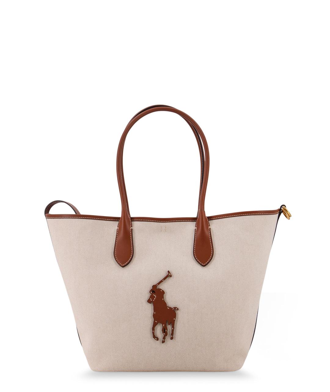 POLO RALPH LAUREN Бежевая тканевая сумка тоут, фото 1