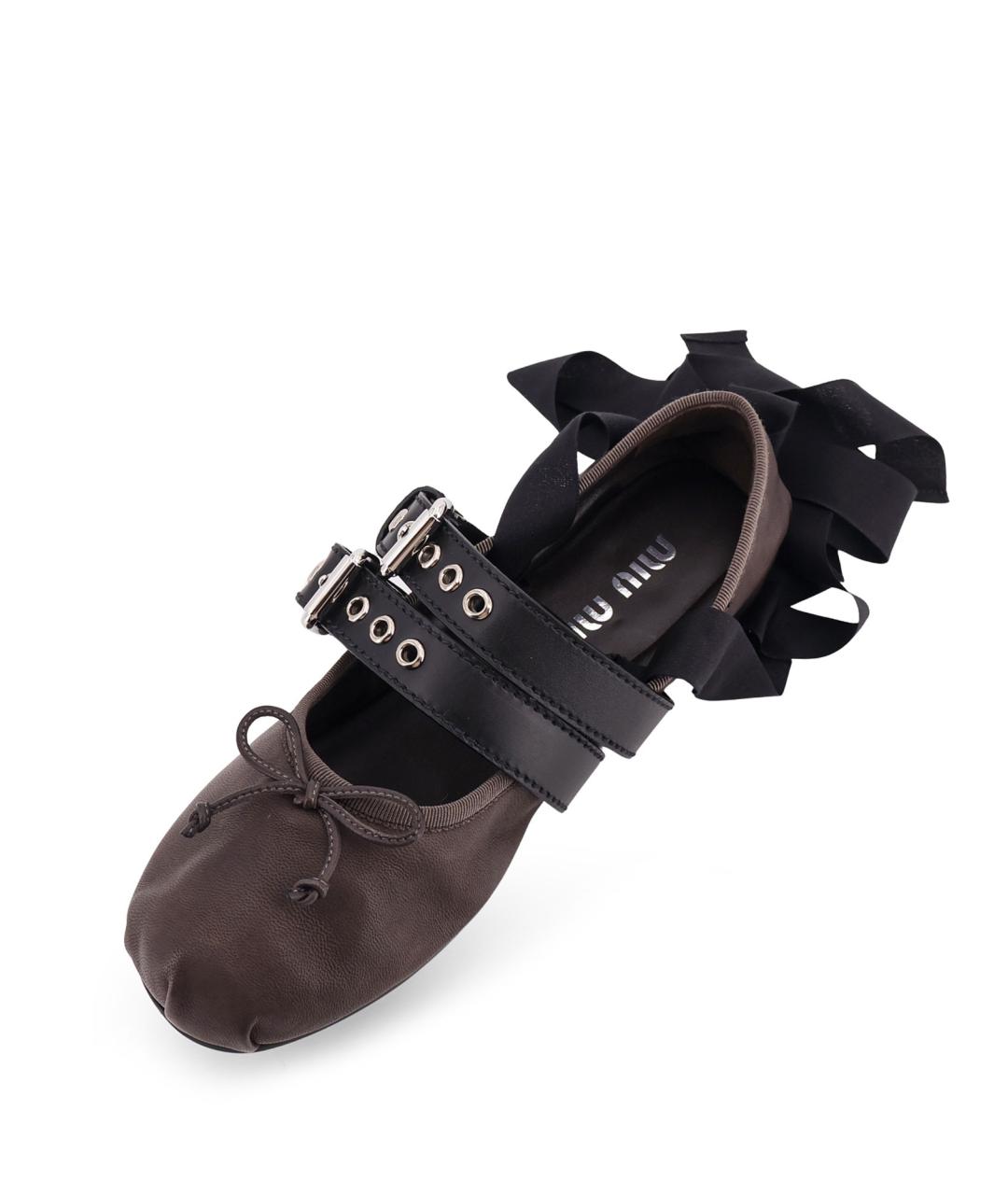 MIU MIU Коричневые кожаные балетки, фото 4