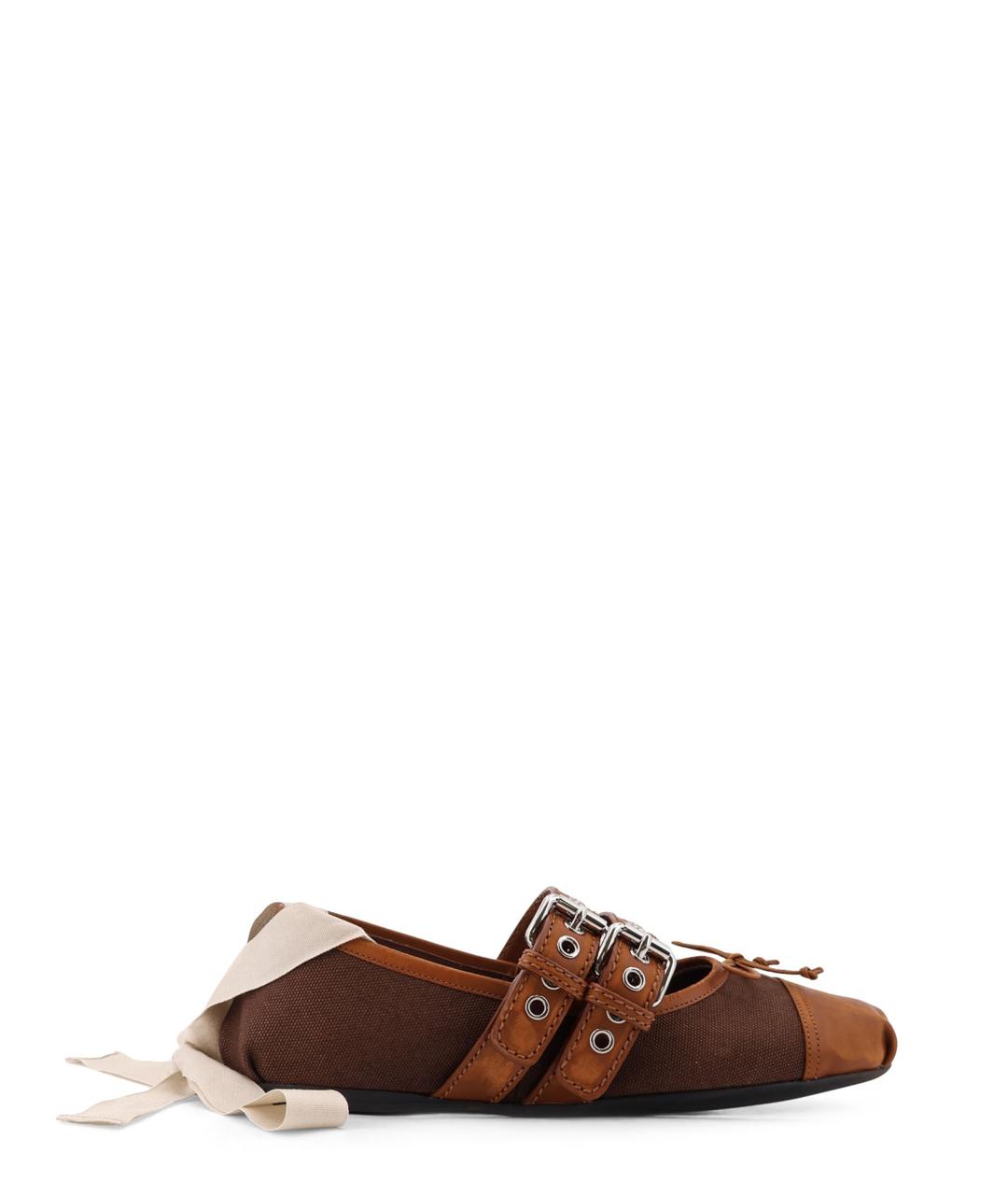 MIU MIU Коричневые текстильные балетки, фото 1