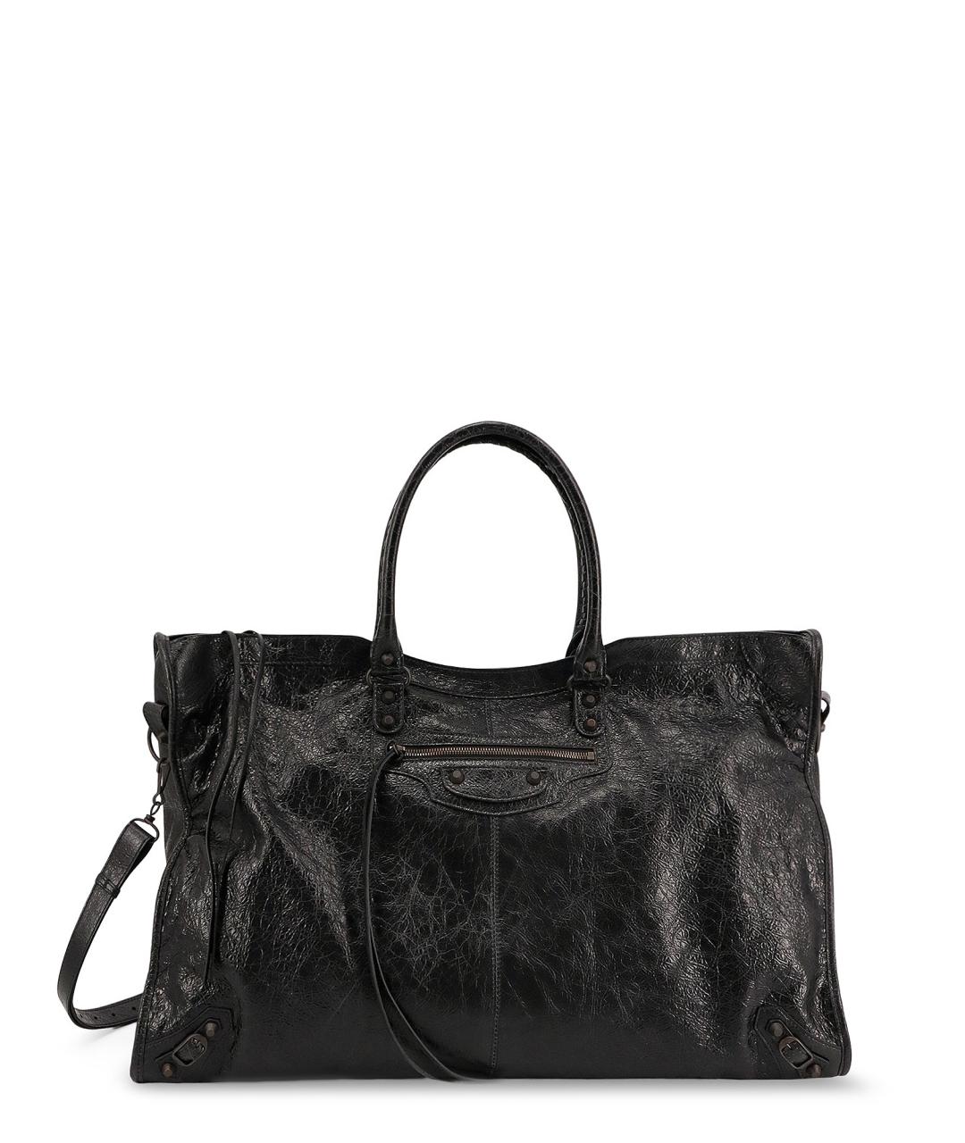 BALENCIAGA Черная кожаная сумка тоут, фото 1