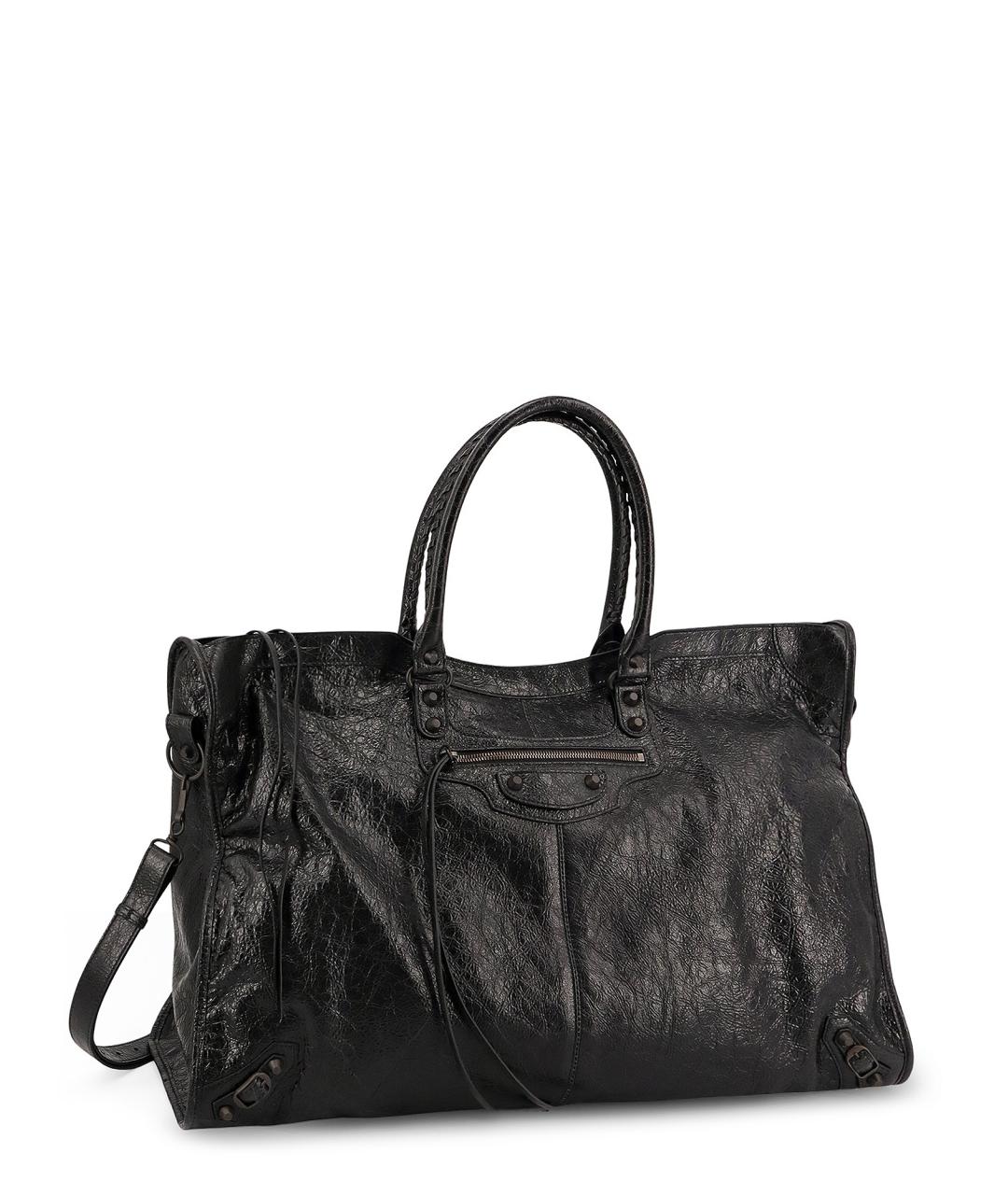 BALENCIAGA Черная кожаная сумка тоут, фото 3