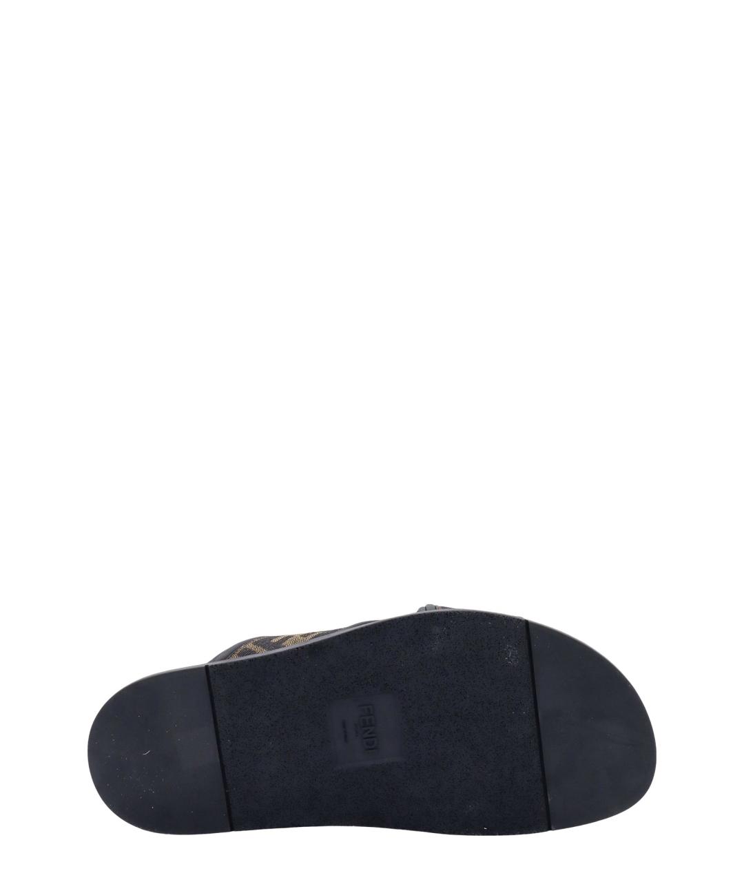 FENDI Черные текстильные шлепанцы, фото 3