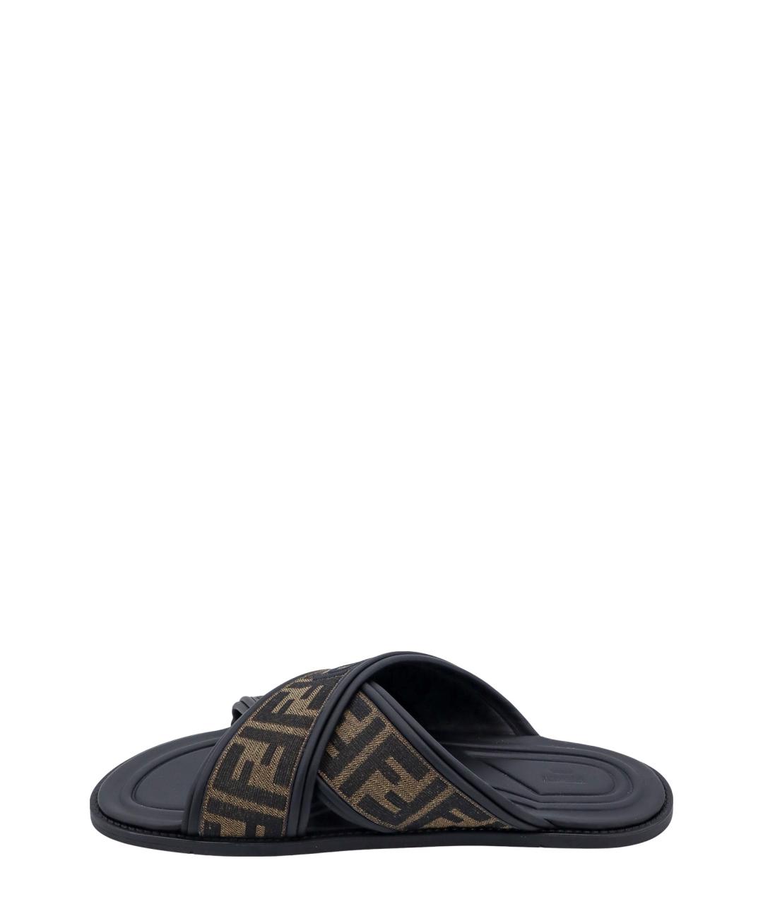 FENDI Черные текстильные шлепанцы, фото 2