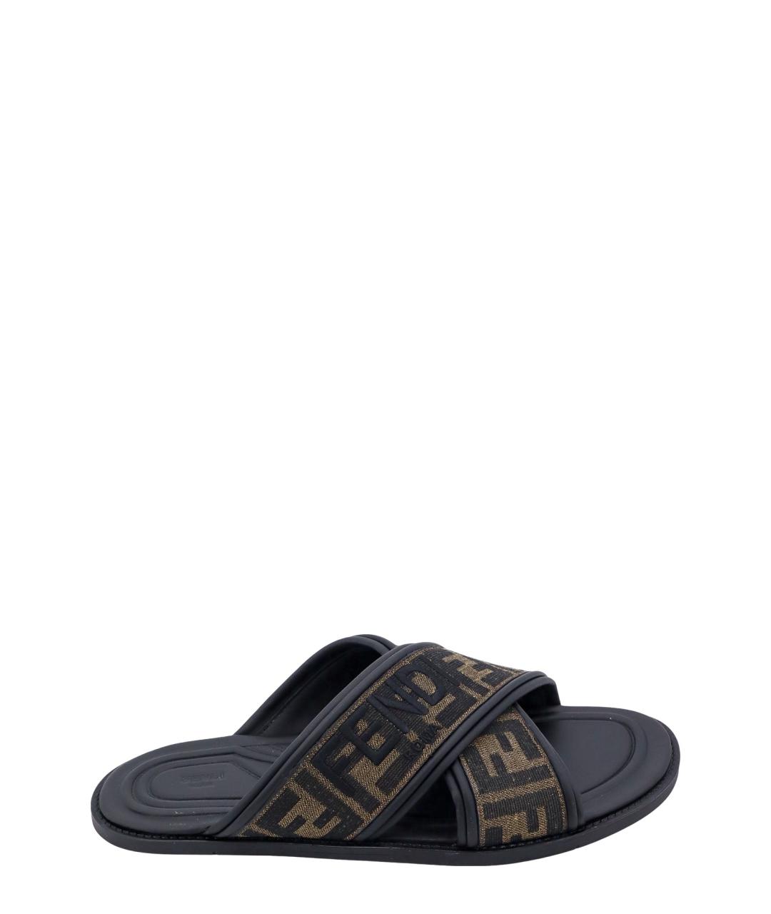 FENDI Черные текстильные шлепанцы, фото 1
