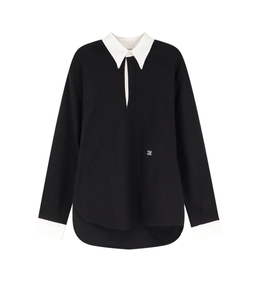 CELINE Черное хлопковое поло с длинным рукавом, фото 1