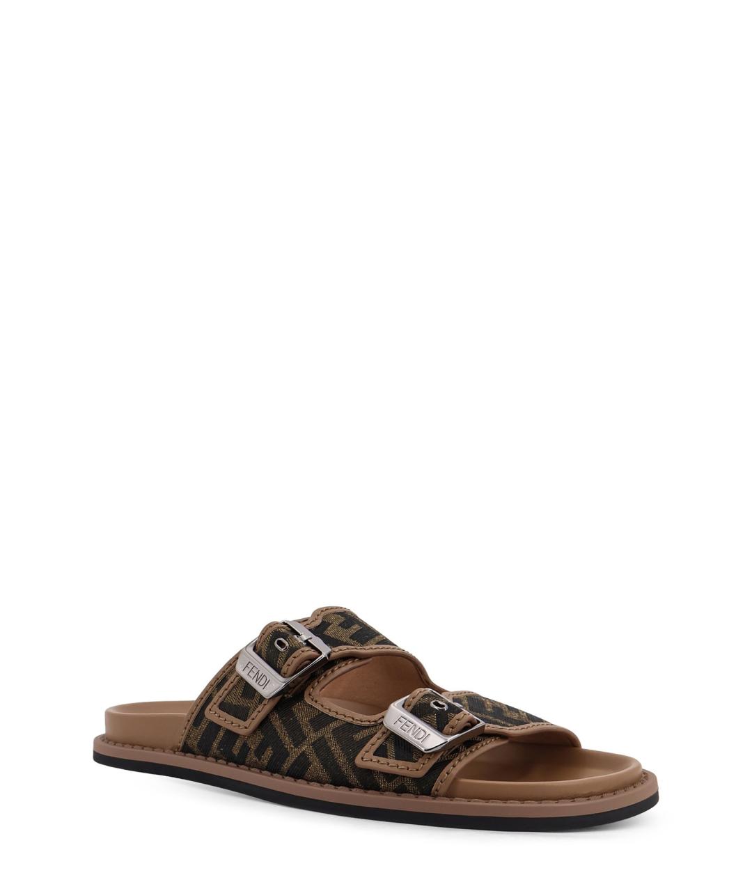 FENDI Коричневые текстильные шлепанцы, фото 2