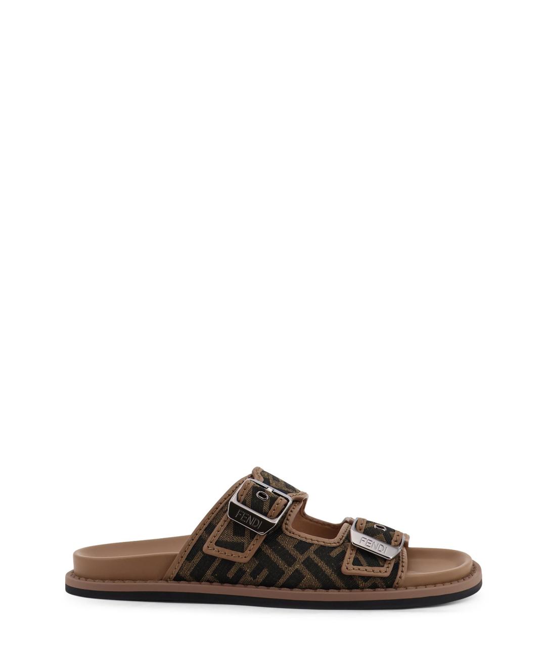 FENDI Коричневые текстильные шлепанцы, фото 1