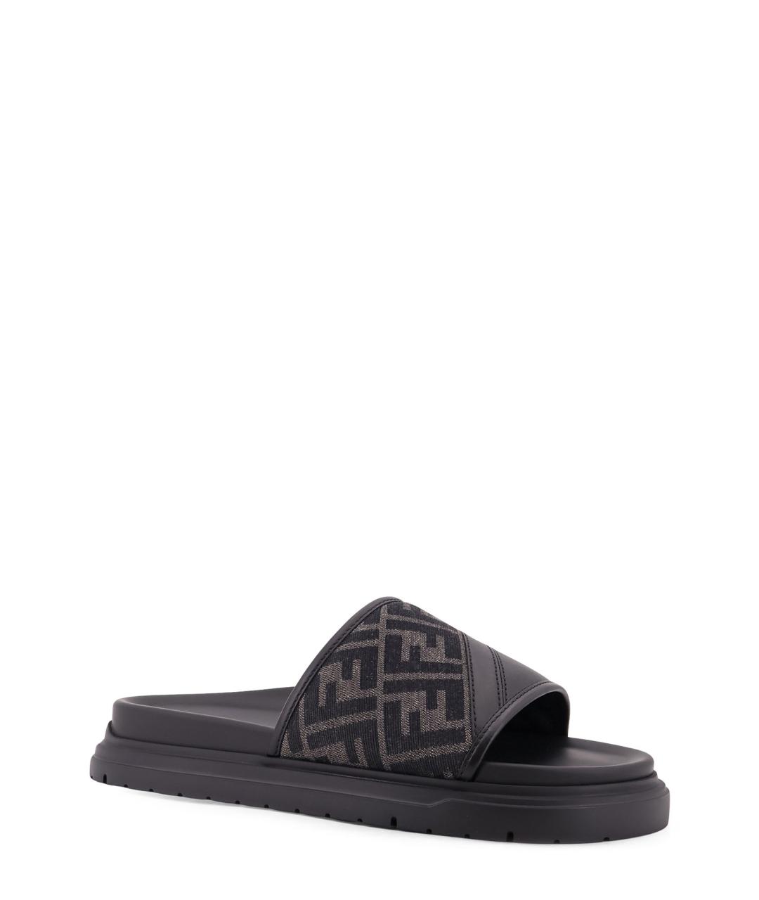 FENDI Черные кожаные шлепанцы, фото 2