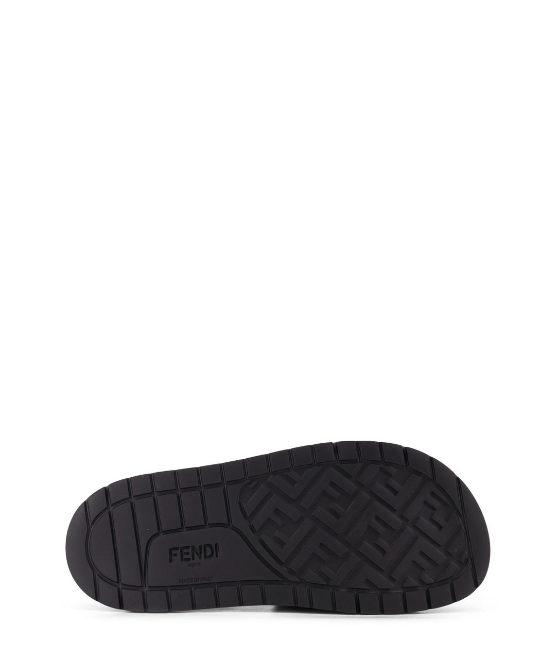 FENDI Черные кожаные шлепанцы, фото 4