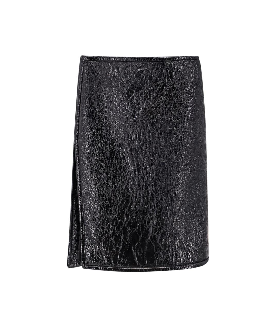 GUCCI Черная кожаная юбка миди, фото 1