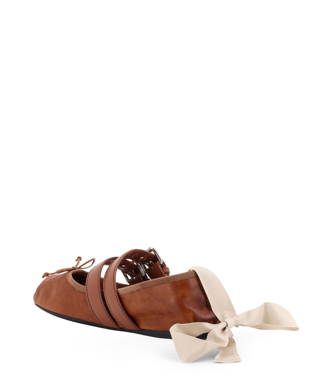 MIU MIU Коричневые кожаные балетки, фото 3