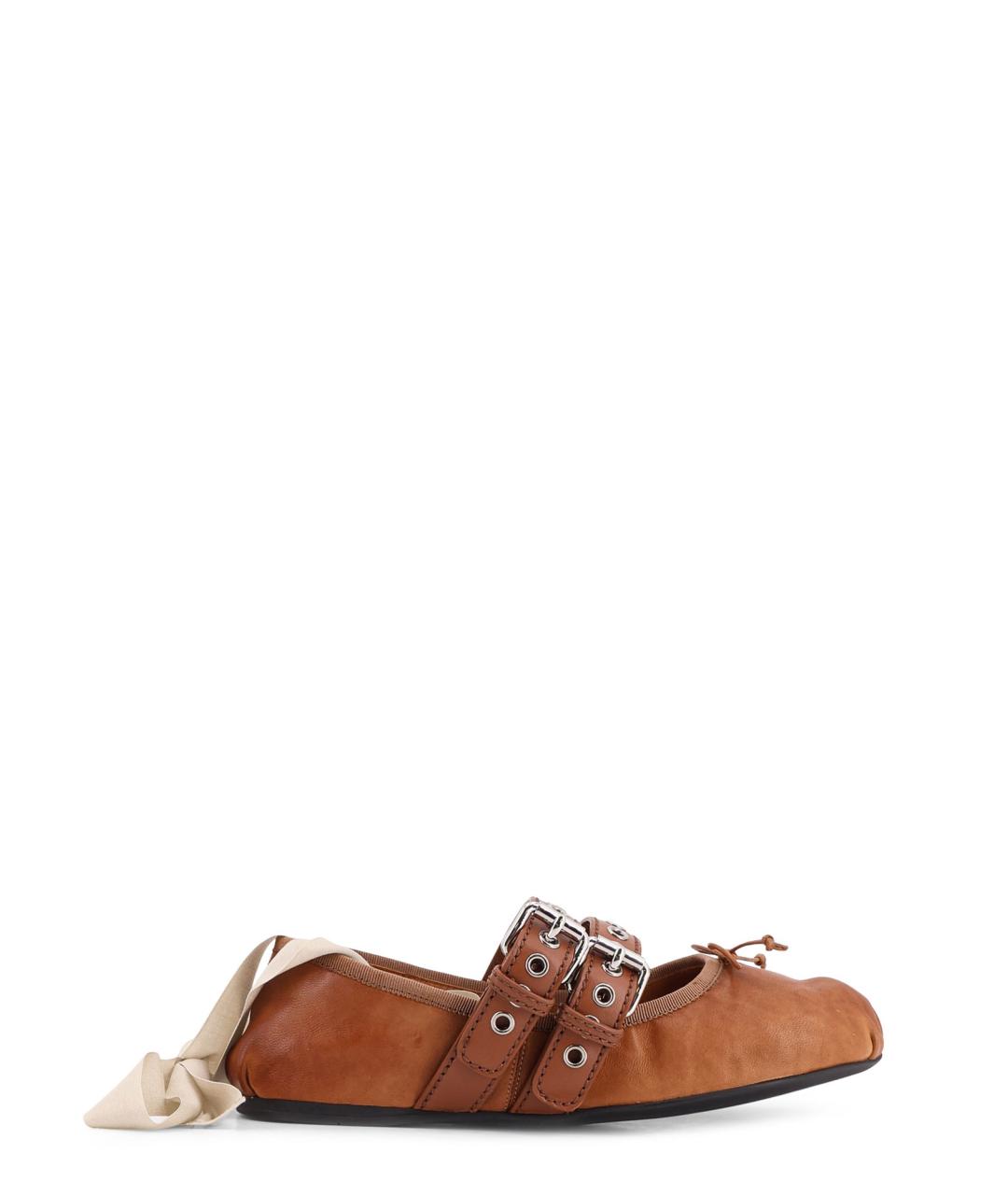 MIU MIU Коричневые кожаные балетки, фото 1
