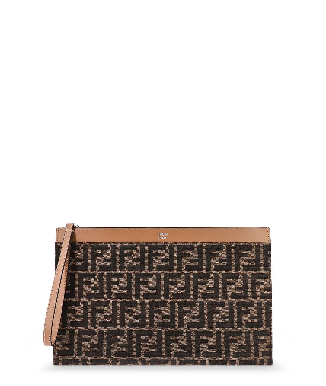 FENDI Коричневая жаккардовая барсетка, фото 1