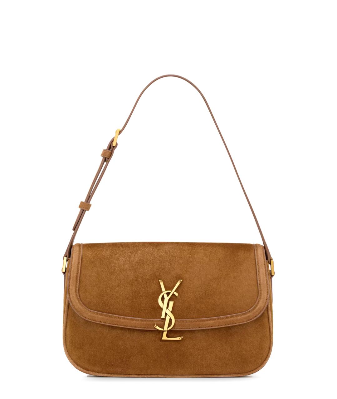 SAINT LAURENT Коричневая замшевая сумка через плечо, фото 1