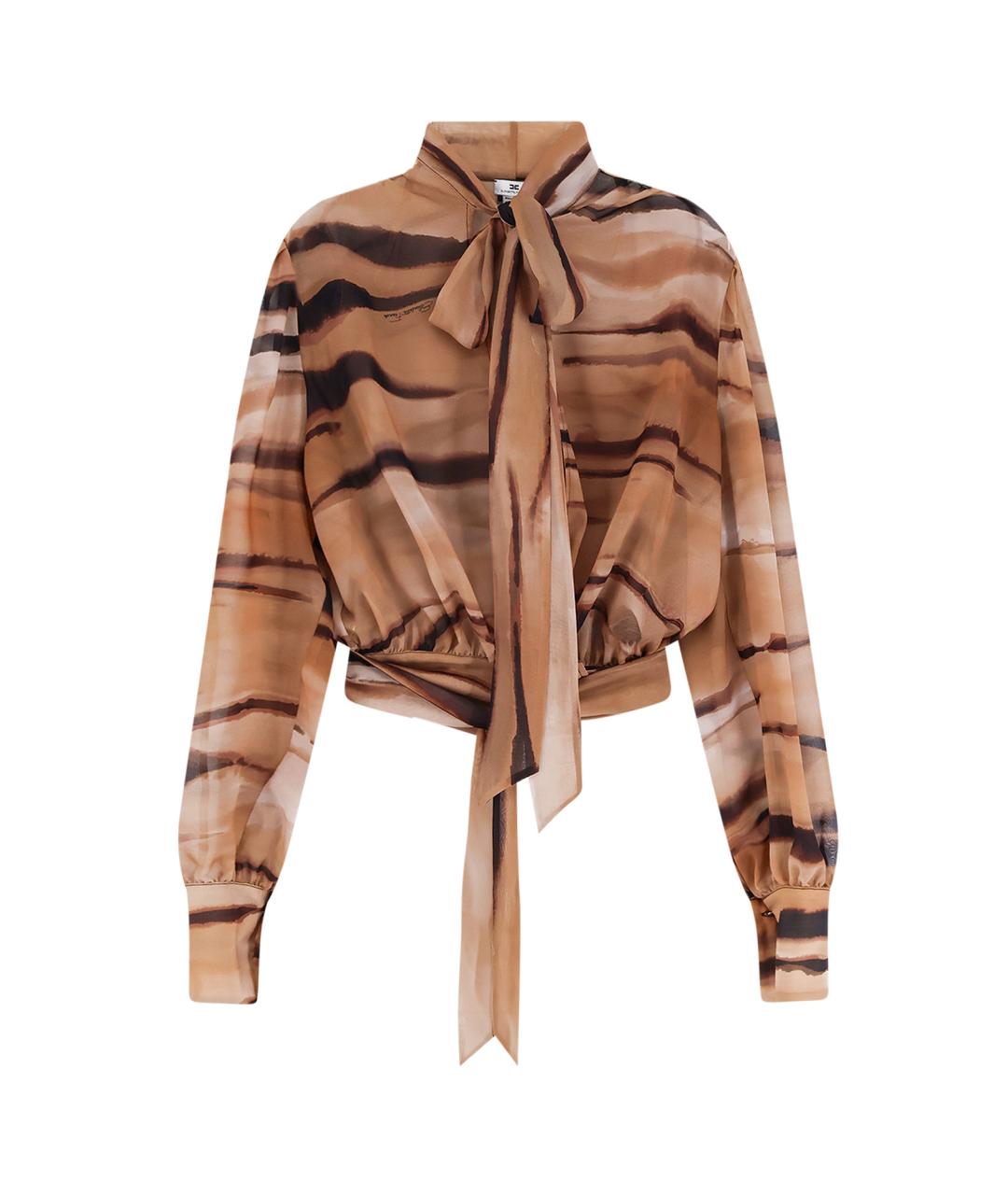 ELISABETTA FRANCHI Бежевая полиэстеровая блузы, фото 4