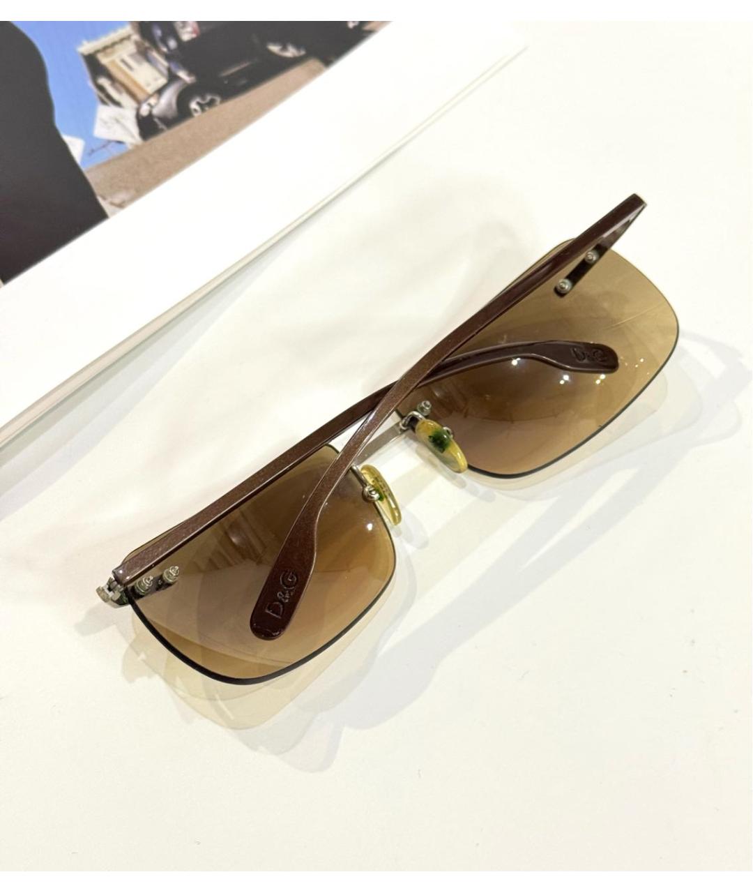 DOLCE&GABBANA Коричневые металлические солнцезащитные очки, фото 2