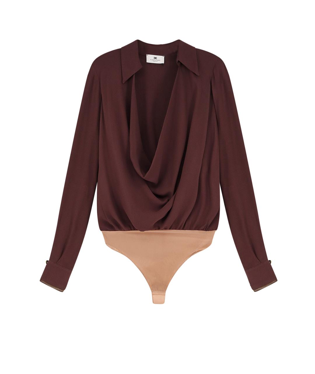 ELISABETTA FRANCHI Коричневое вискозное боди, фото 4