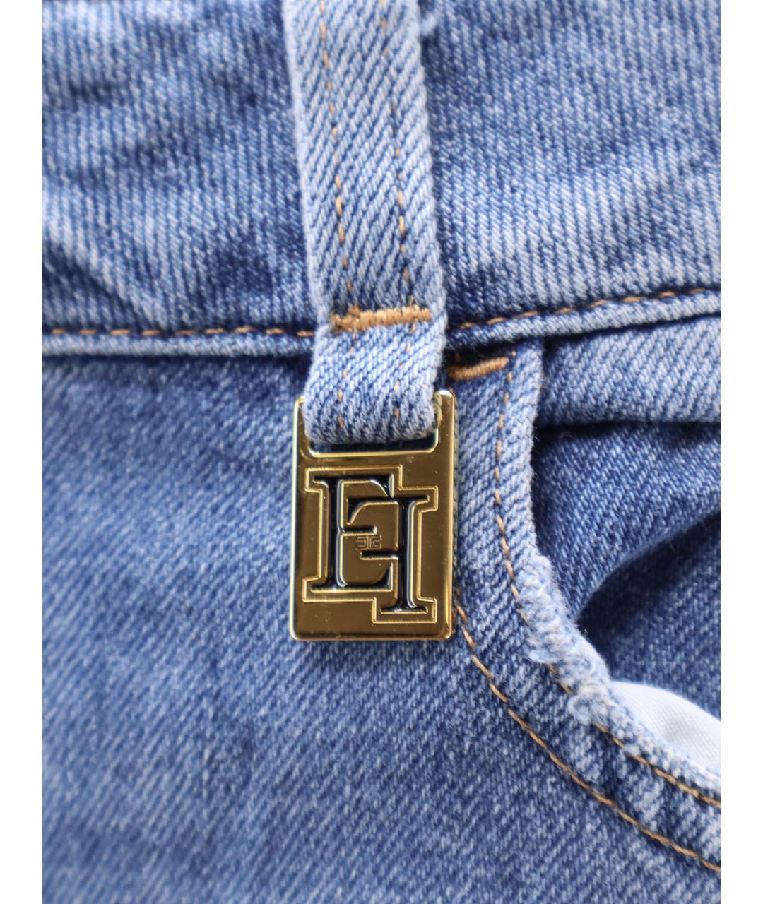 ELISABETTA FRANCHI Голубые хлопковые прямые джинсы, фото 3