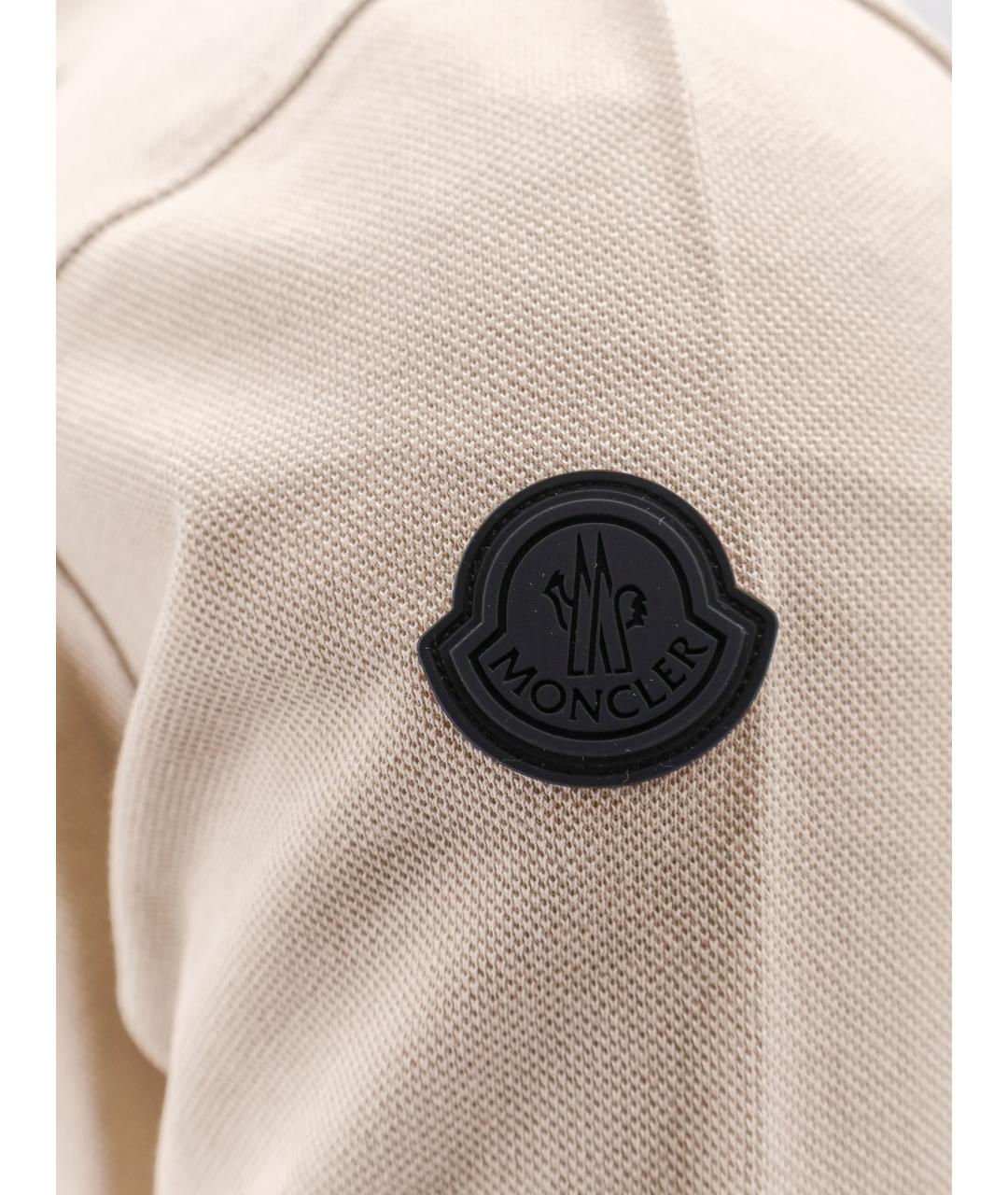 MONCLER Бежевое хлопковое поло с коротким рукавом, фото 3
