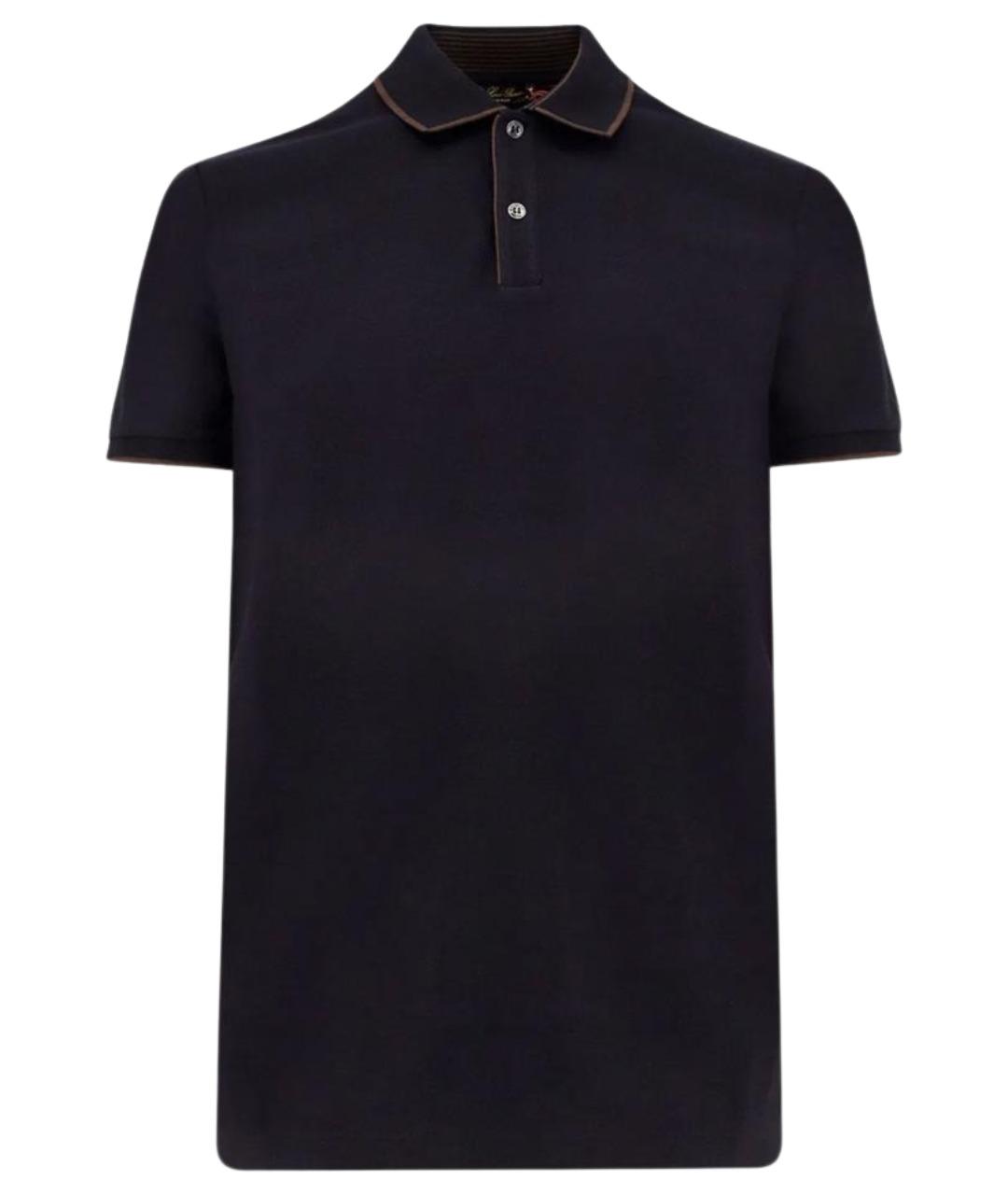 LORO PIANA Темно-синее хлопковое поло с коротким рукавом, фото 1