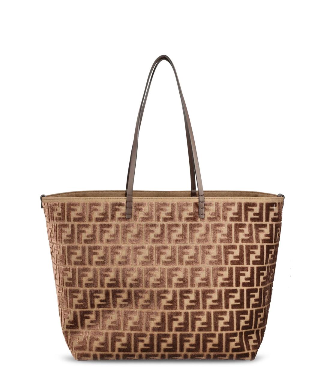 FENDI Коричневая жаккардовая сумка тоут, фото 1