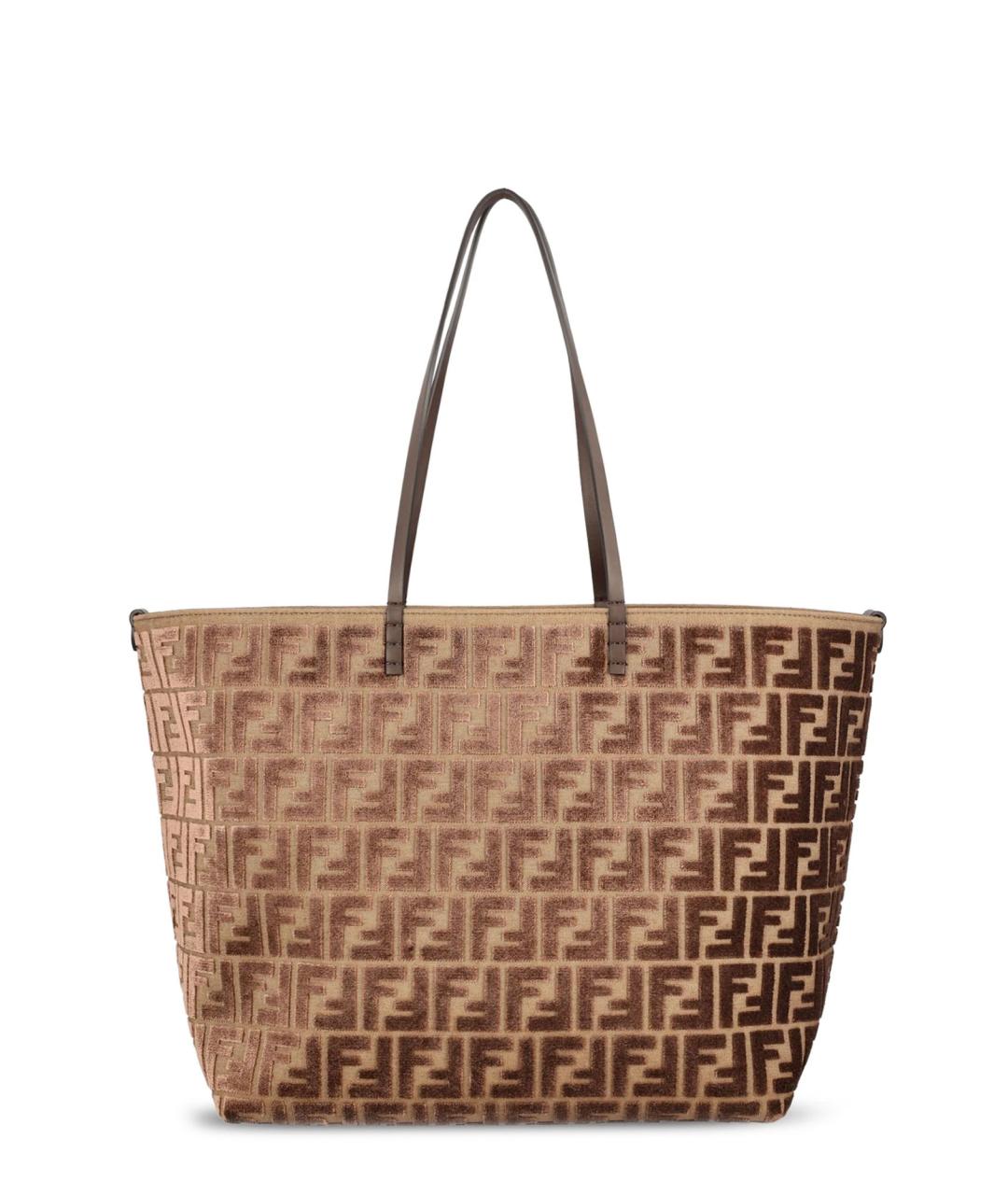 FENDI Коричневая жаккардовая сумка тоут, фото 2