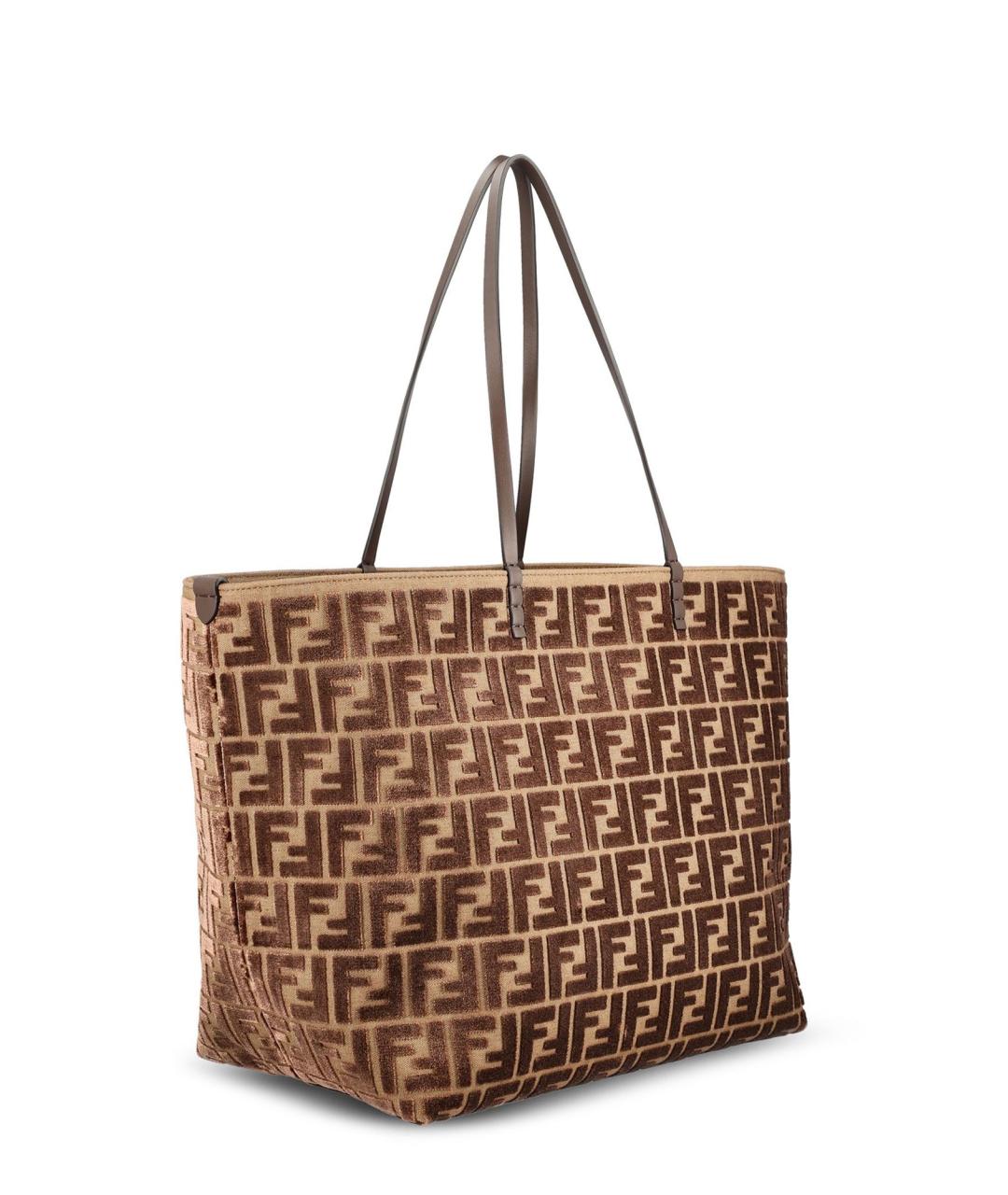 FENDI Коричневая жаккардовая сумка тоут, фото 3