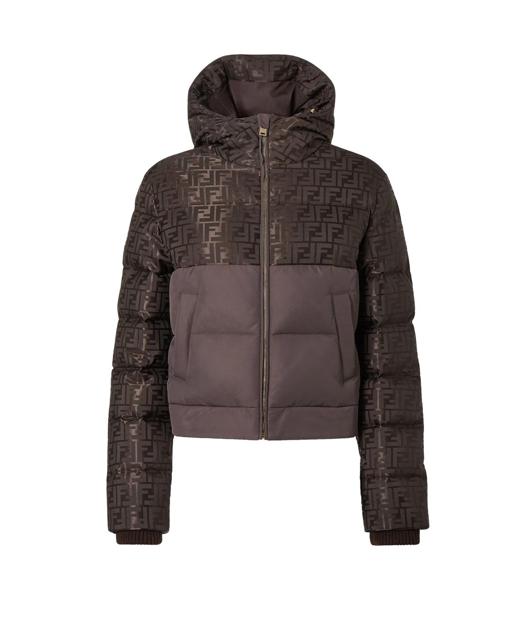 FENDI Коричневый полиэстеровый пуховик, фото 1