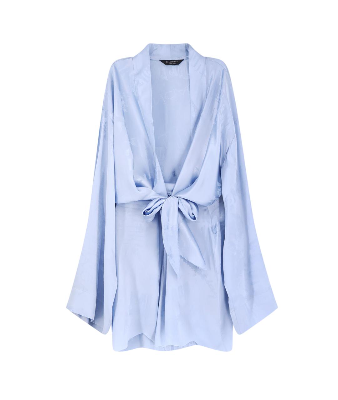 BALENCIAGA Голубое шерстяное коктейльное платье, фото 1