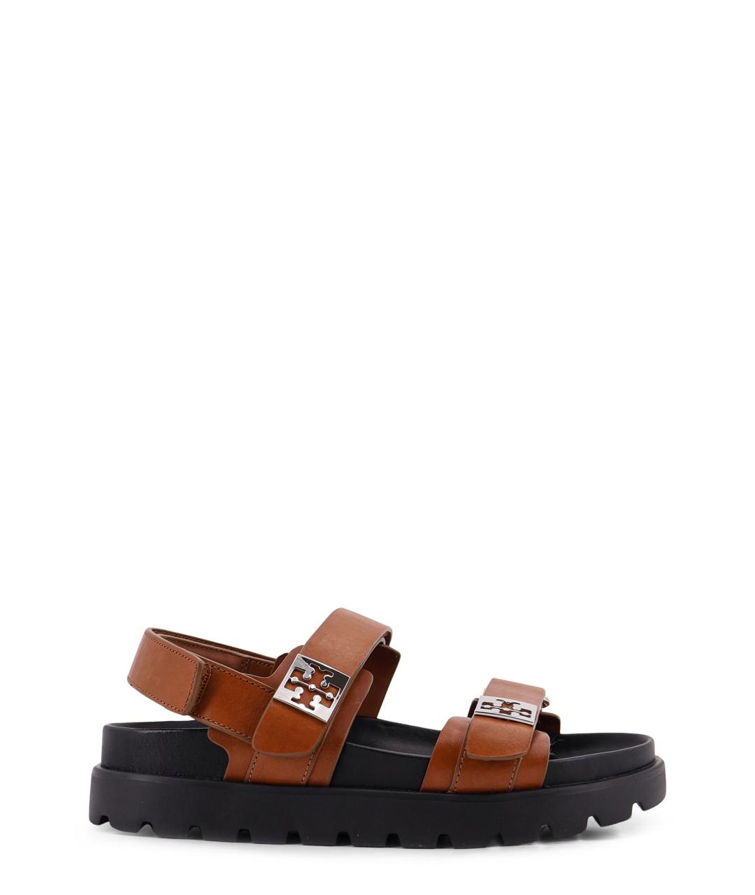 TORY BURCH Коричневые кожаные босоножки, фото 1