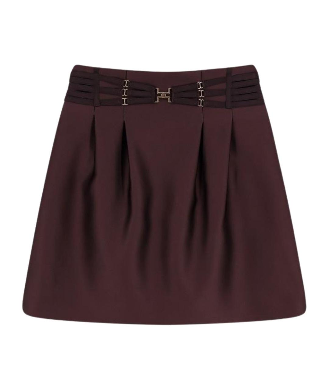 ELISABETTA FRANCHI Коричневая полиэстеровая юбка мини, фото 1