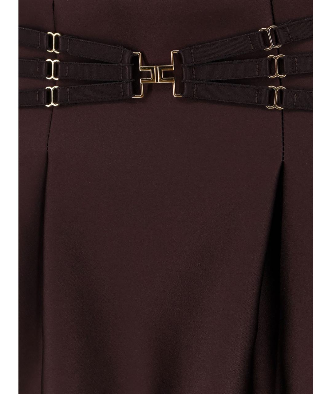 ELISABETTA FRANCHI Коричневая полиэстеровая юбка мини, фото 3