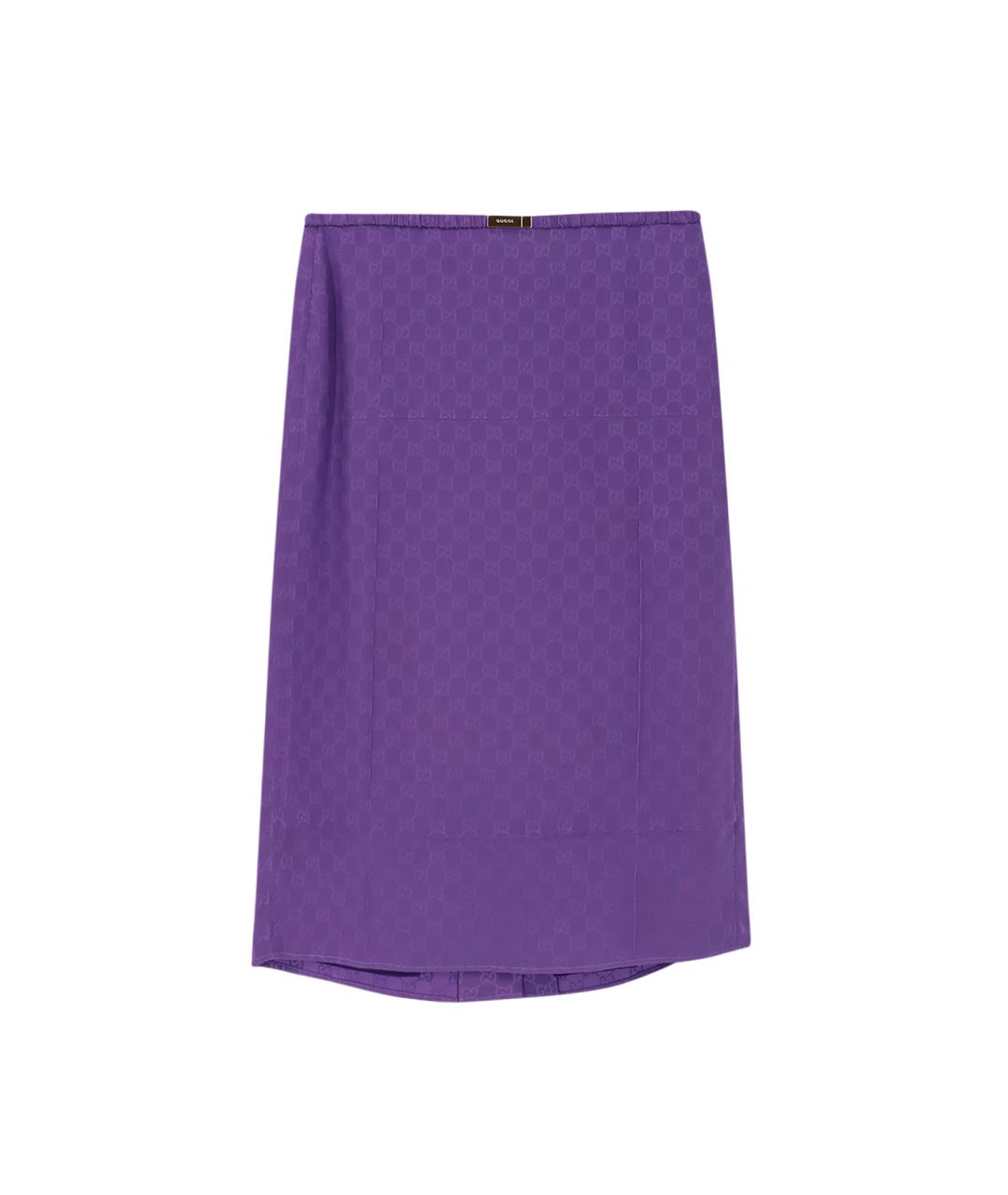 GUCCI Фиолетовая шелковая юбка миди, фото 1